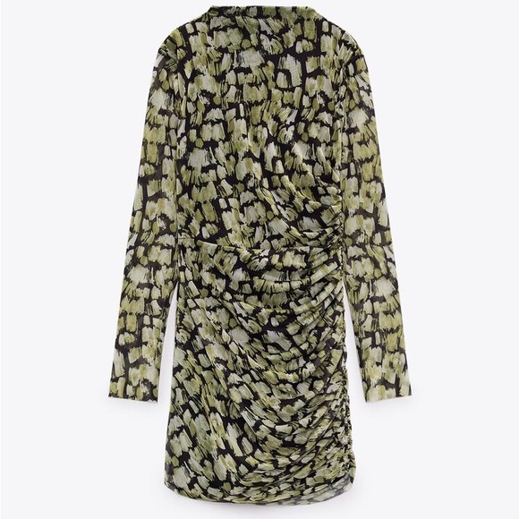 ZARA GREEN PRINTED TULLE DRESS - Picture 2 of 7